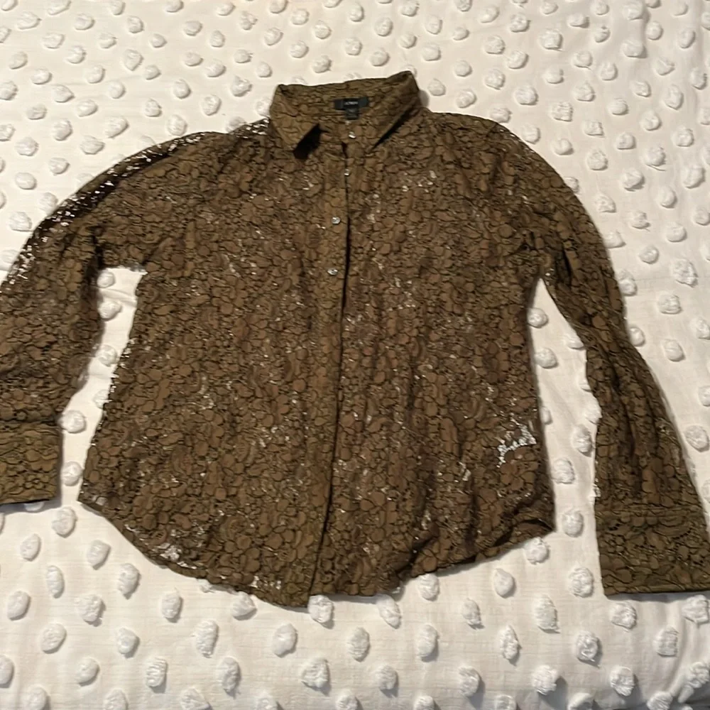 J.crew Lace Blouse olive green size 10